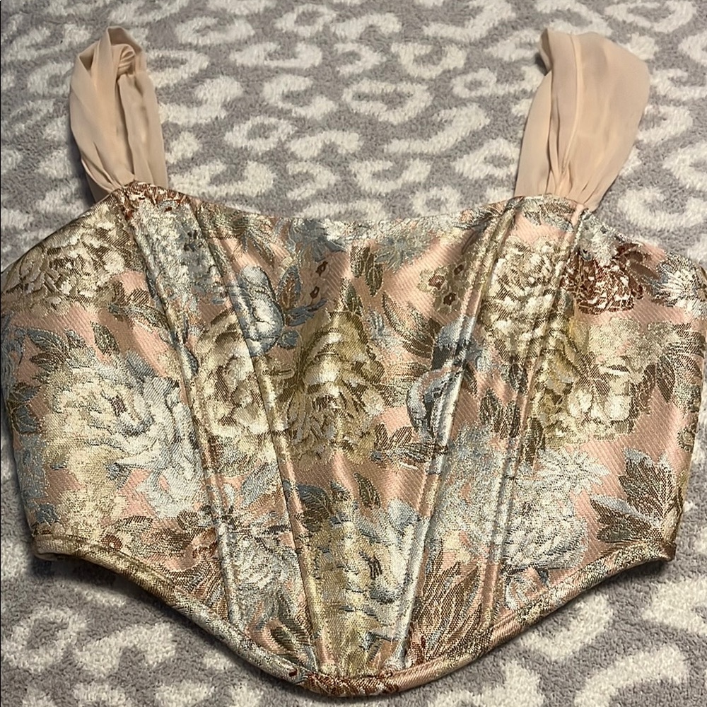 Altar'd State Metallic Floral Corset Top